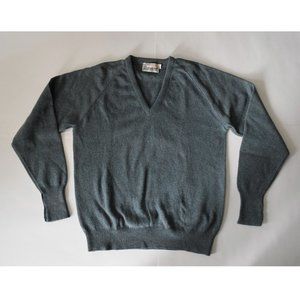 80's v-neck longsleeve wool sweater blue Large